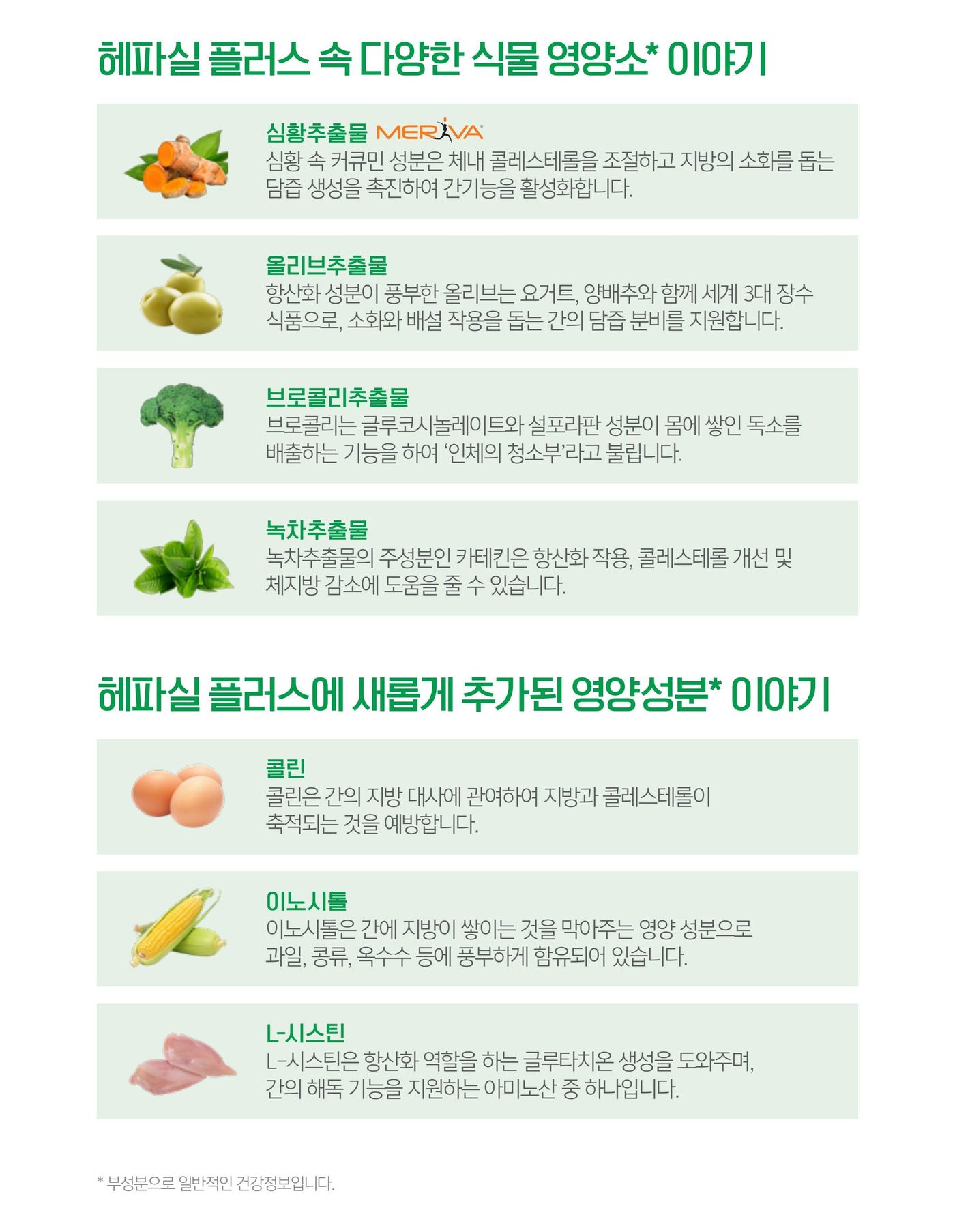 헤파실 플러스 속 다양한 식물 영양소 이야기. 새롭게 추가된 부원료 이야기.